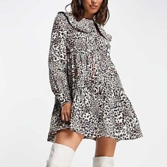 Topshop Dresses & Skirts - Topshop Leopard Long Sleeve Mini Dress Size Small
